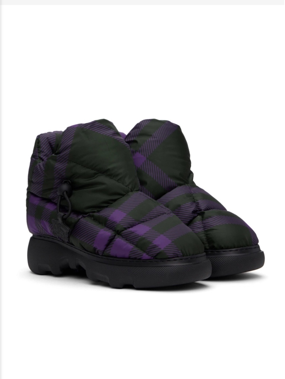 NWOT Burberry Check Pillow Puffer Boot Purple Green Snow